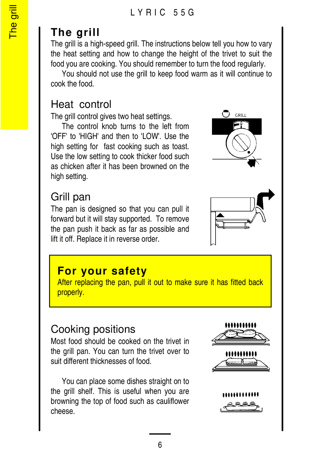 Electrolux 55G manual Heat control, Grill pan, Cooking positions 