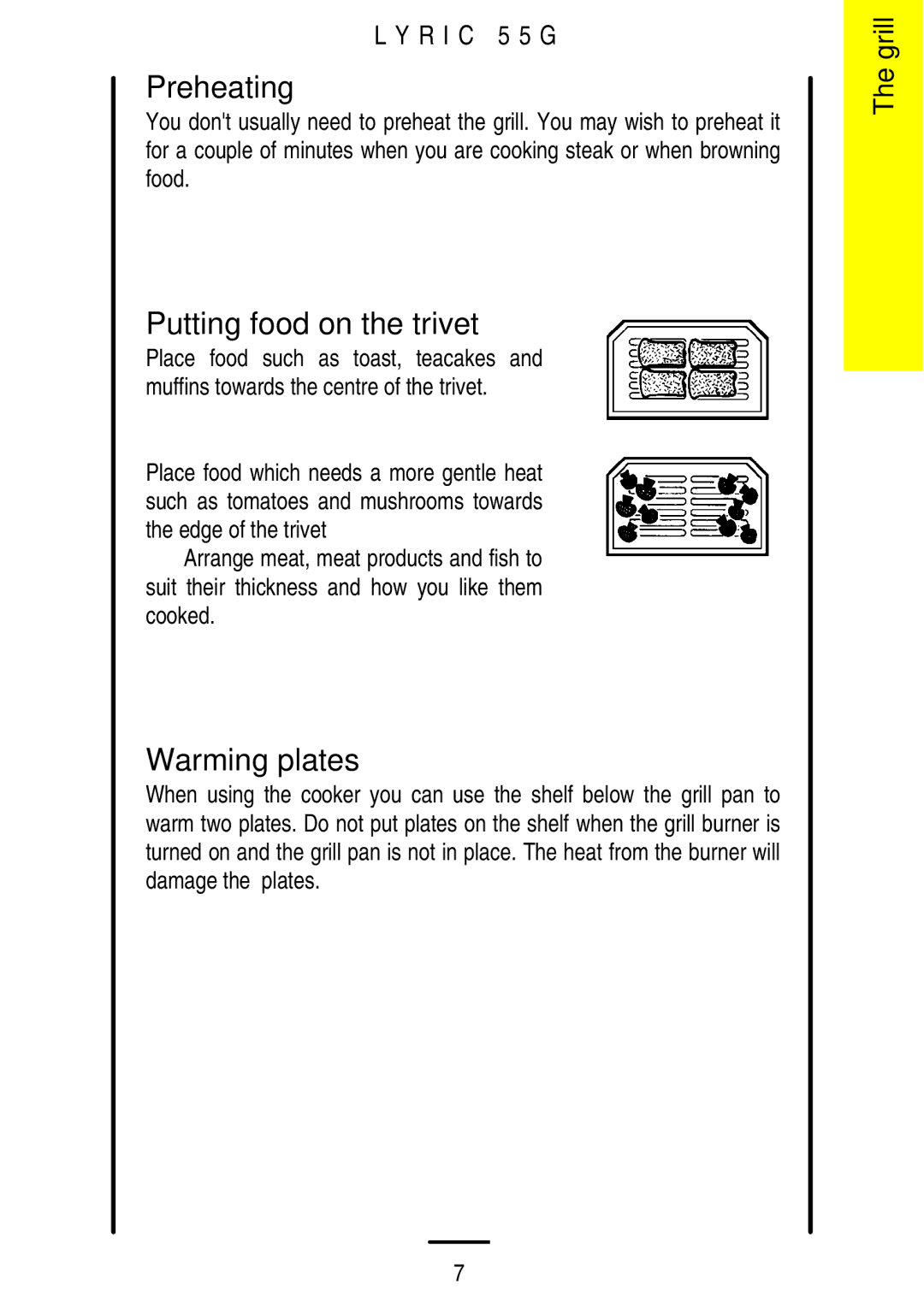 Electrolux 55G manual Preheating, Putting food on the trivet, Warming plates 