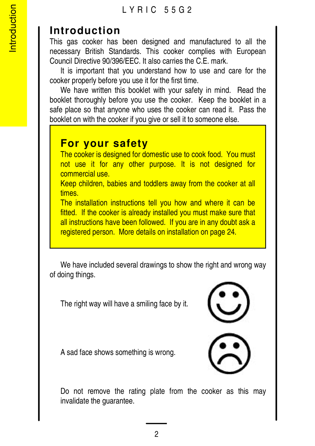 Electrolux 55G2 installation instructions Introduction, For your safety, R I C 5 5 G 