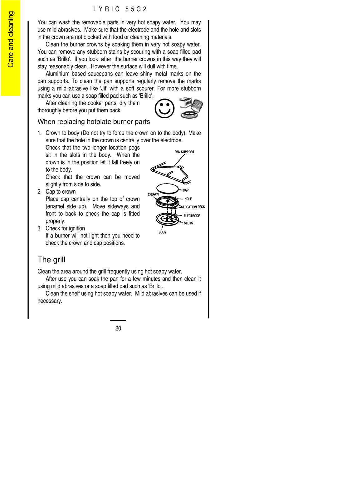 Electrolux 55G2 installation instructions Grill, When replacing hotplate burner parts 