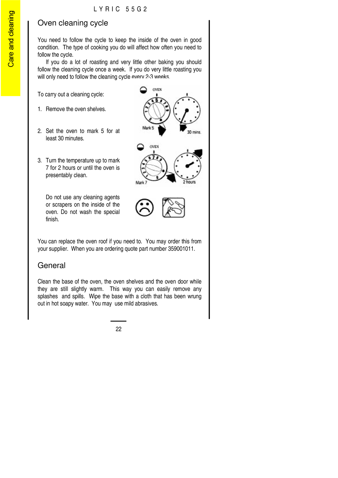 Electrolux 55G2 installation instructions Oven cleaning cycle, General 