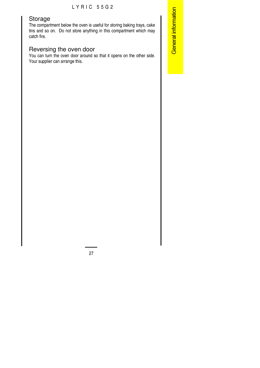 Electrolux 55G2 installation instructions Storage, Reversing the oven door 