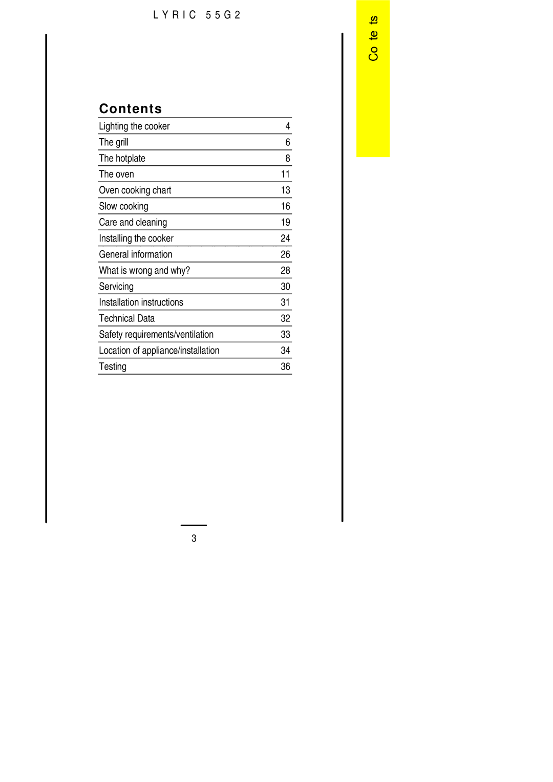 Electrolux 55G2 installation instructions Contents 