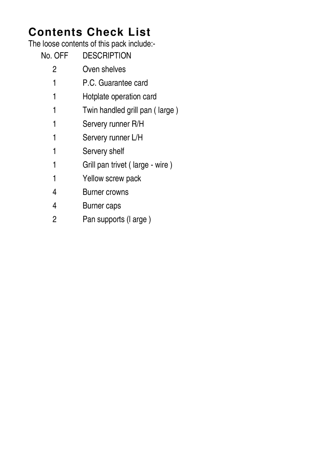 Electrolux 55G2 installation instructions Contents Check List 