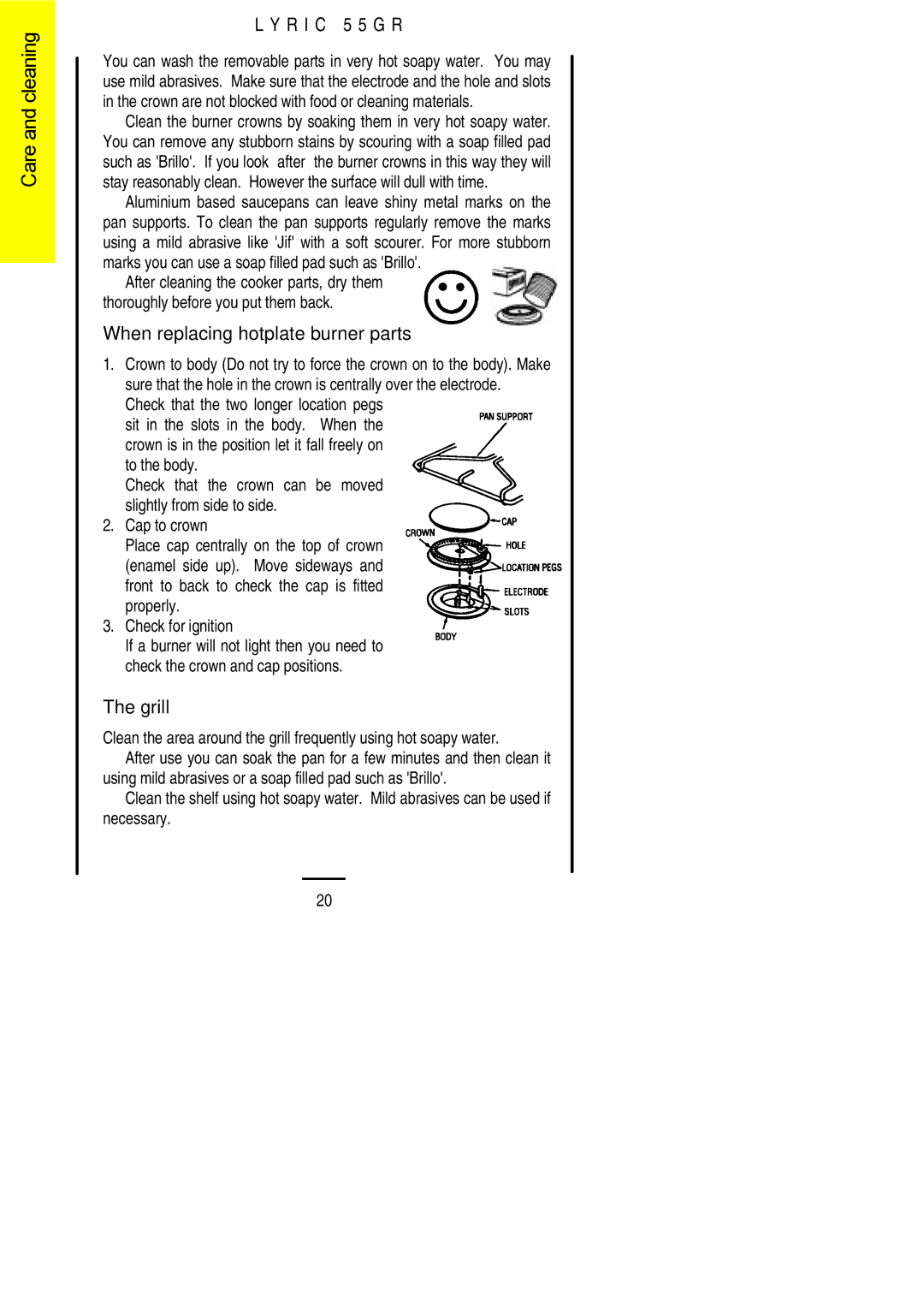 Electrolux 55GR installation instructions When replacing hotplate burner parts, Grill 