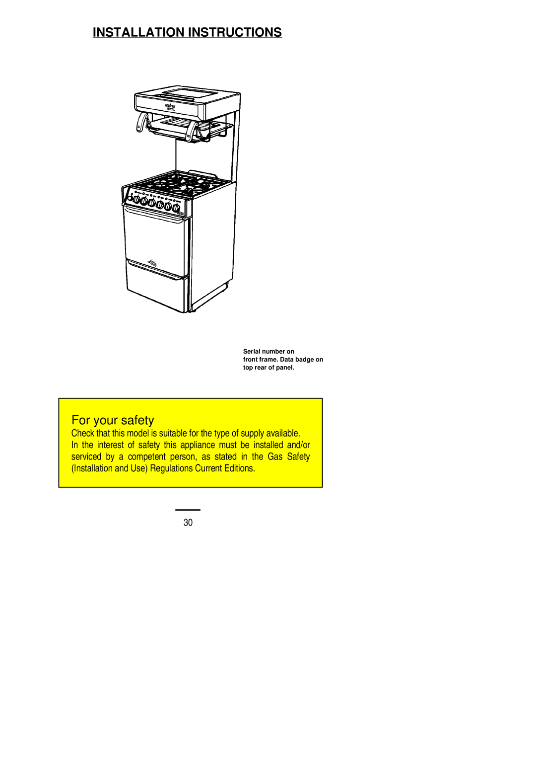 Electrolux 55GR installation instructions Installation Instructions 