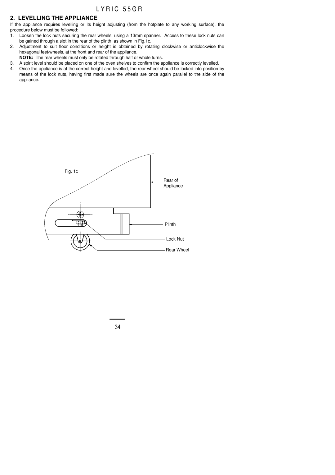 Electrolux 55GR installation instructions Levelling the Appliance 