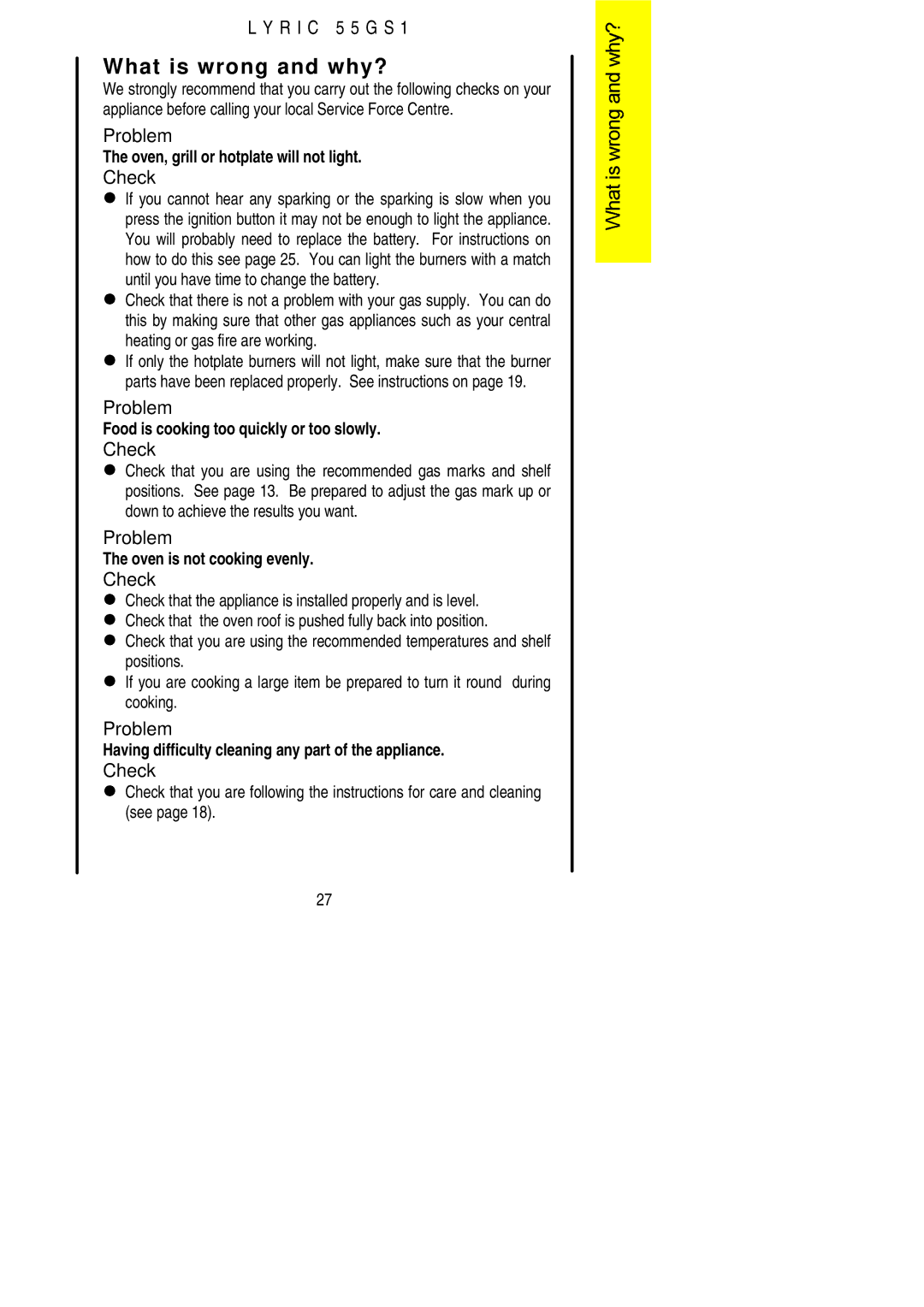 Electrolux 55GS1 installation instructions What is wrong and why?, Check 