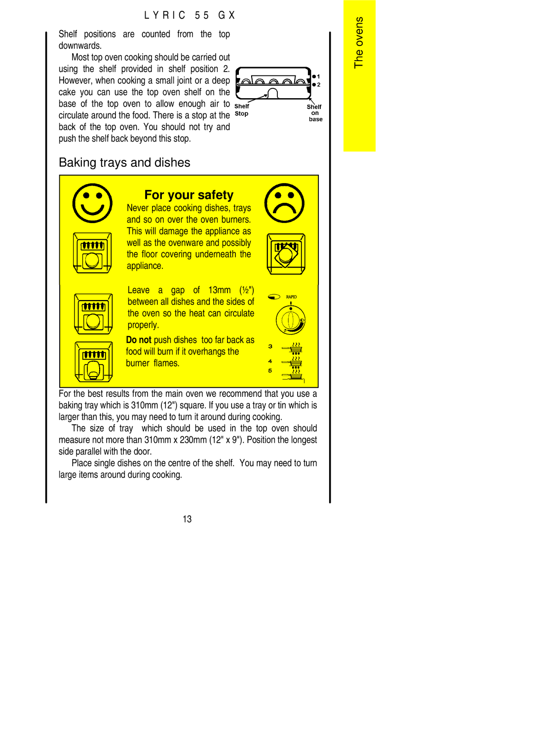 Electrolux 55GX installation instructions Baking trays and dishes, Shelf positions are counted from the top downwards 