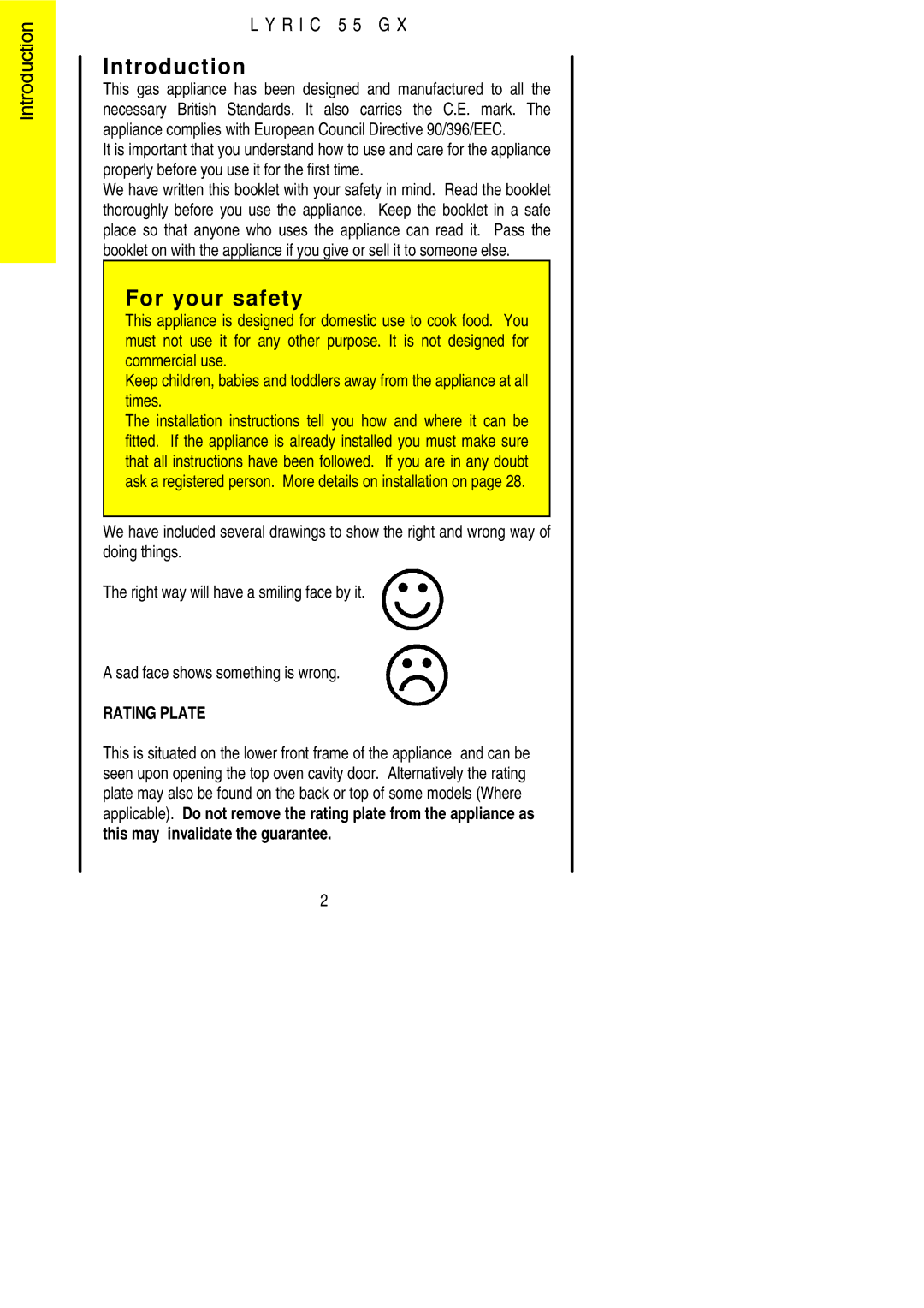 Electrolux 55GX installation instructions Introduction, For your safety 