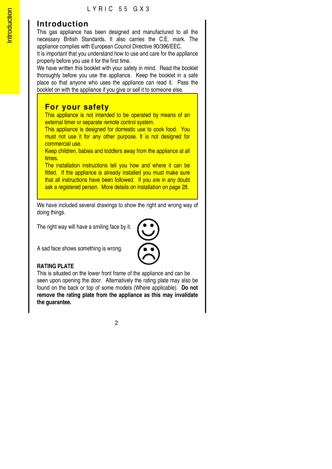 Electrolux 55GX3 installation instructions Introduction, For your safety 