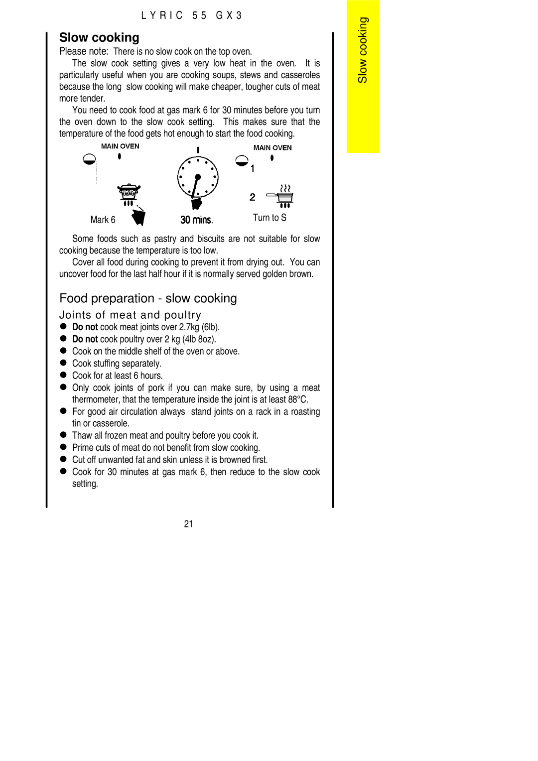 Electrolux 55GX3 installation instructions Slow cooking, Food preparation slow cooking 