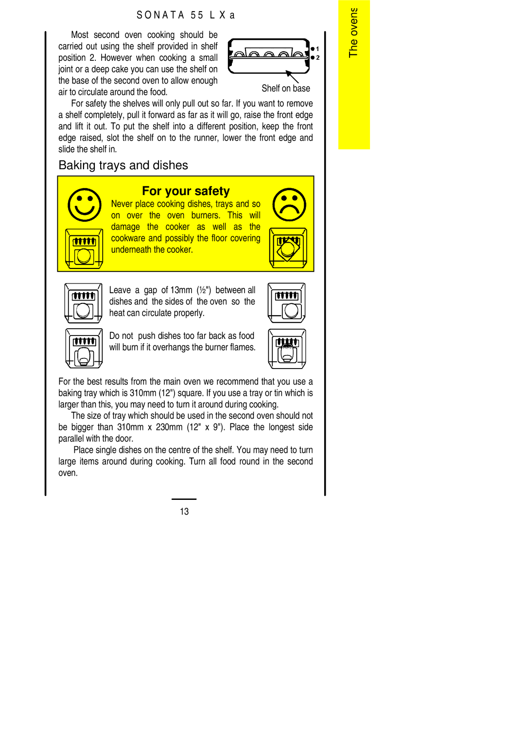 Electrolux 55LXa installation instructions Baking trays and dishes, For your safety 