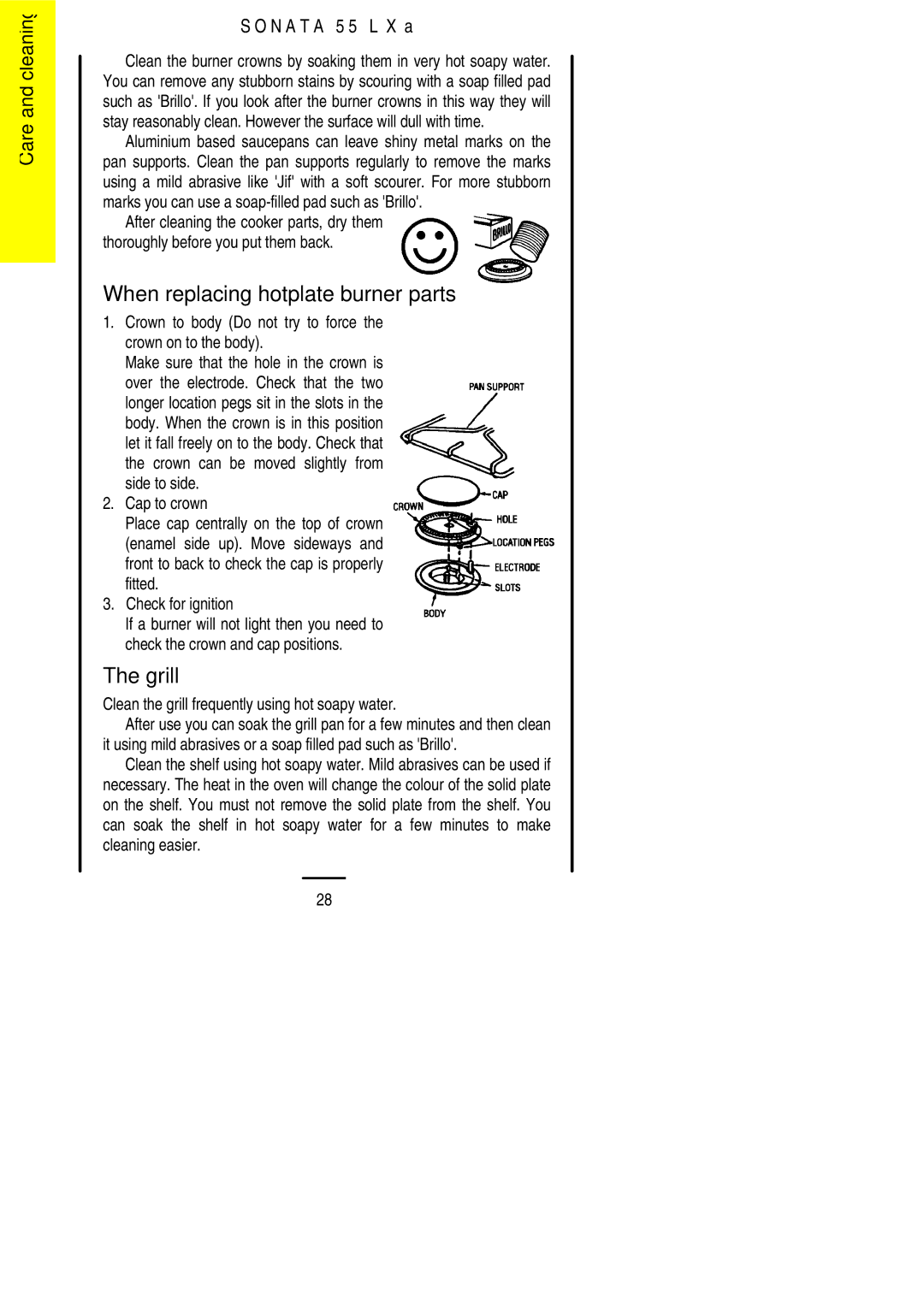 Electrolux 55LXa When replacing hotplate burner parts, Crown to body Do not try to force the crown on to the body 