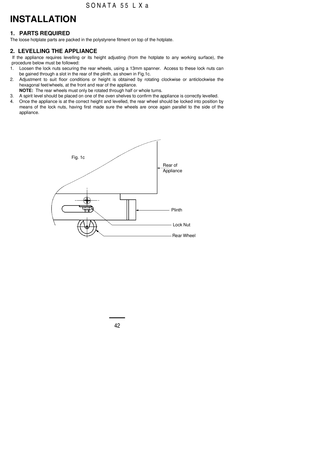 Electrolux 55LXa installation instructions Parts Required, Levelling the Appliance 