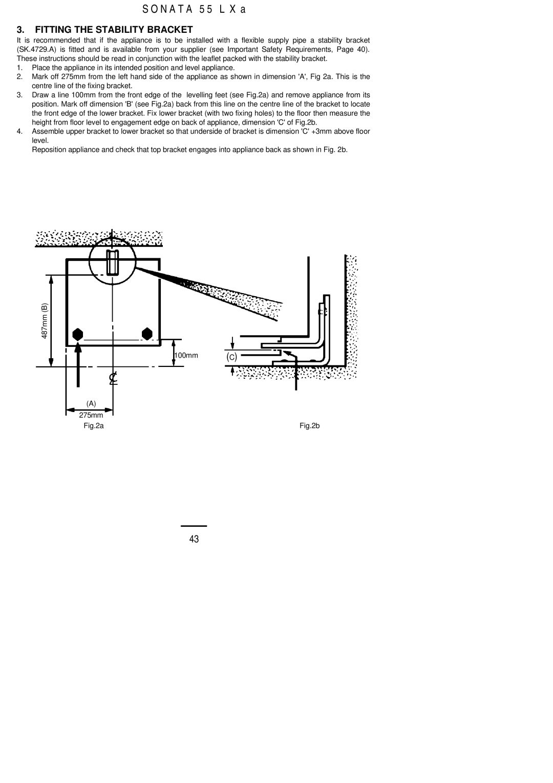 Electrolux 55LXa installation instructions Fitting the Stability Bracket 