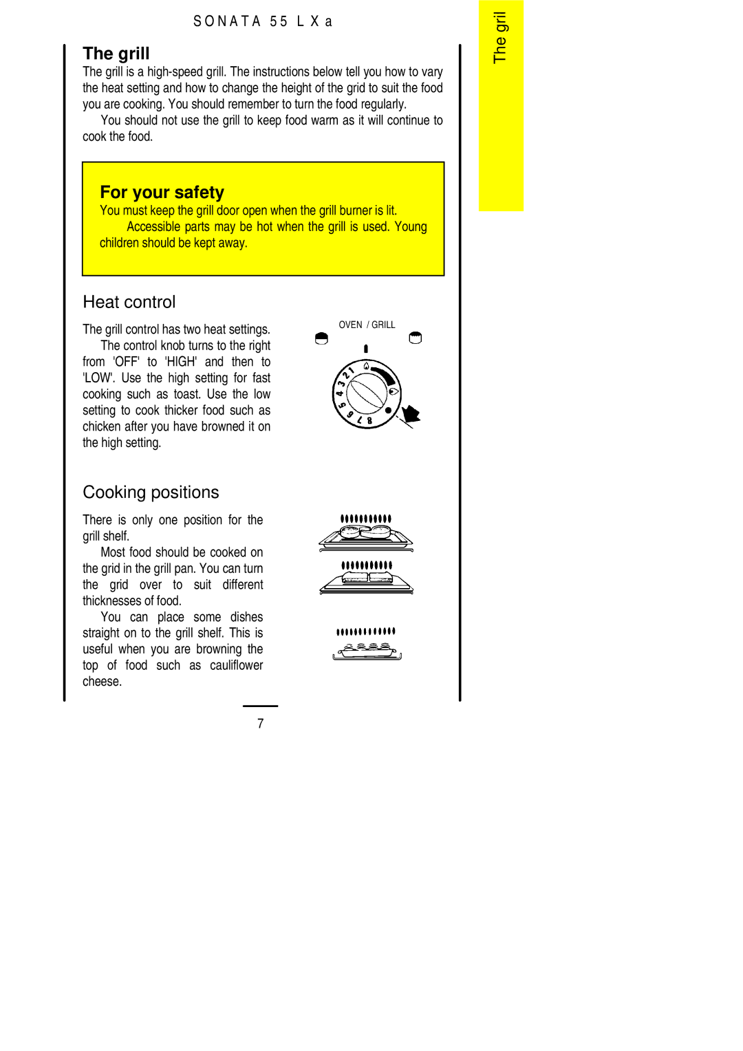 Electrolux 55LXa installation instructions Grill, Heat control, Cooking positions 