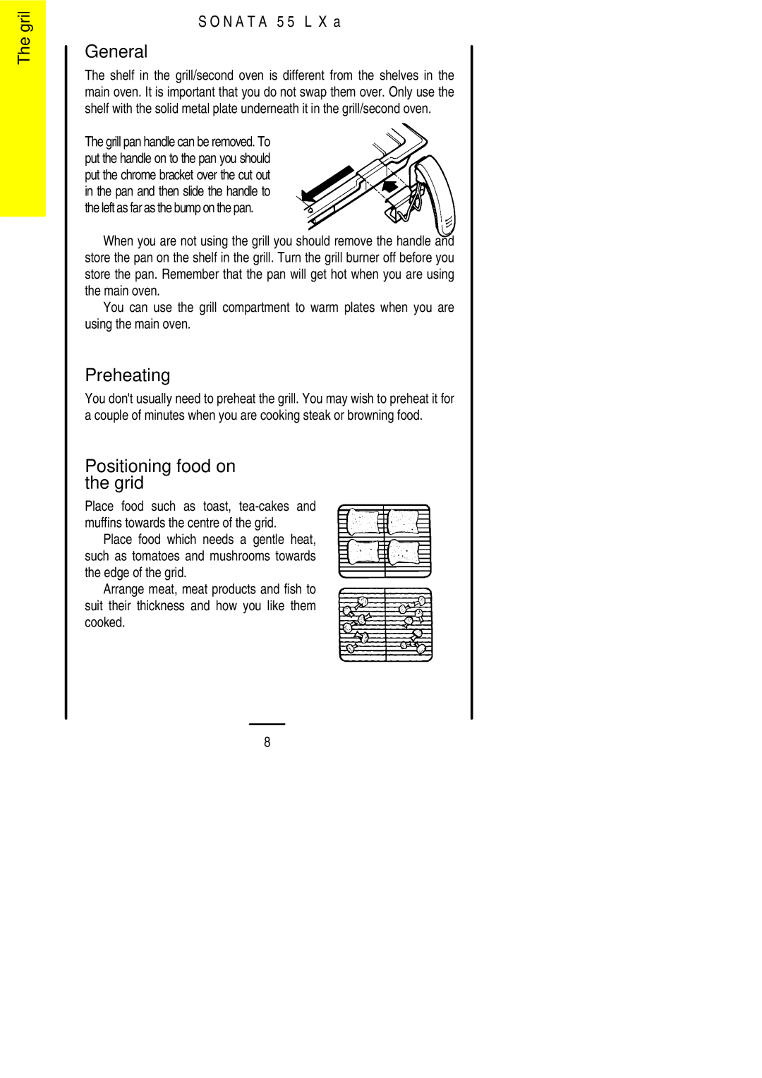 Electrolux 55LXa installation instructions General, Preheating, Positioning food on the grid 