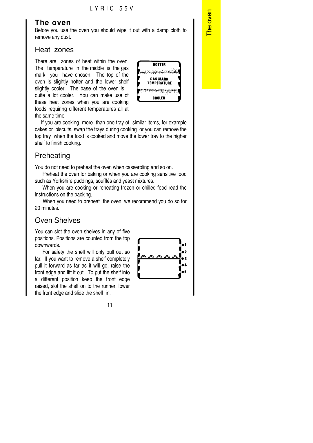 Electrolux 55V installation instructions Heat zones, Oven Shelves 