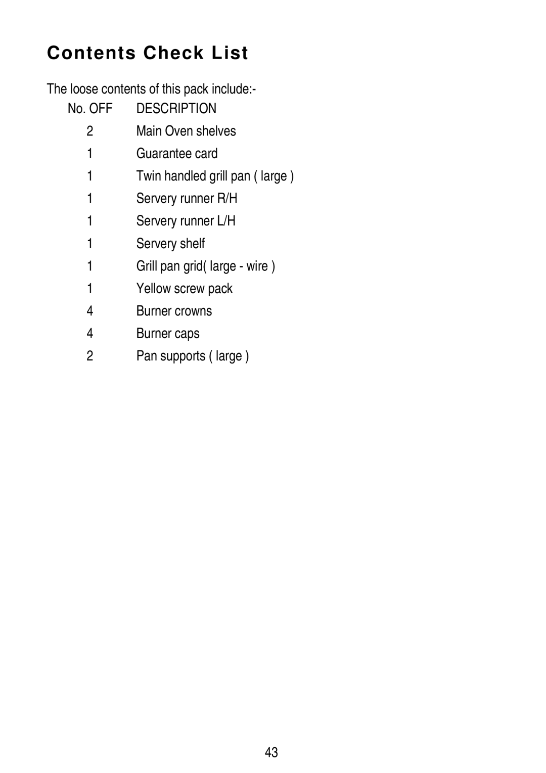 Electrolux 55V installation instructions Contents Check List 