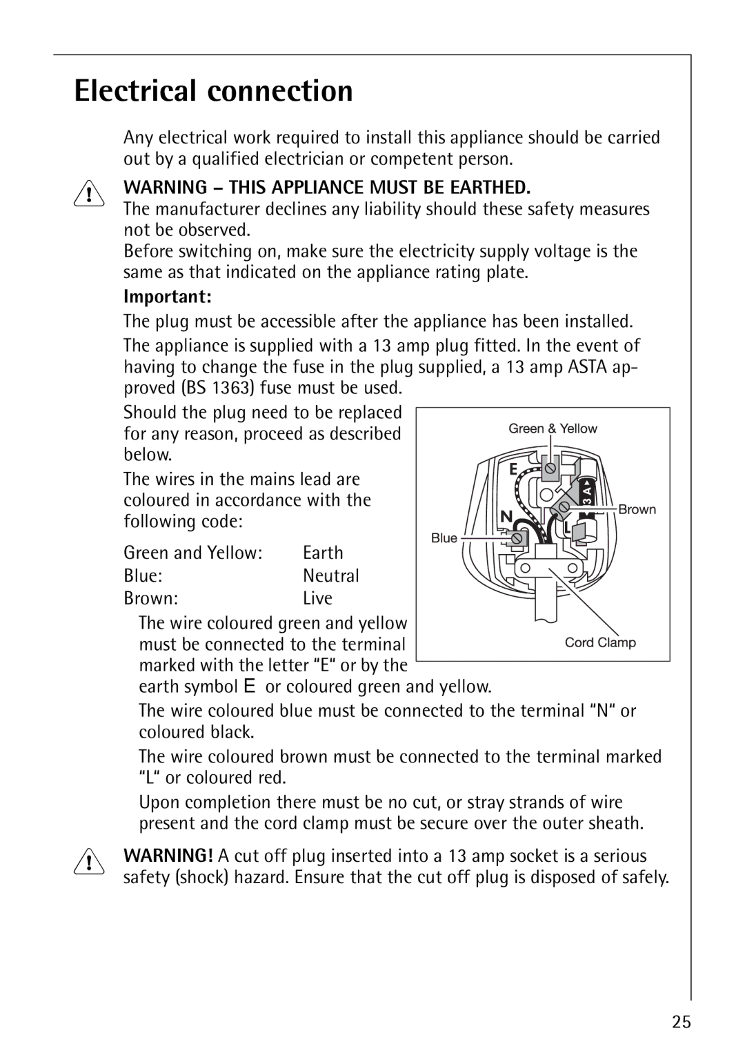 Electrolux 56800 manual Electrical connection 