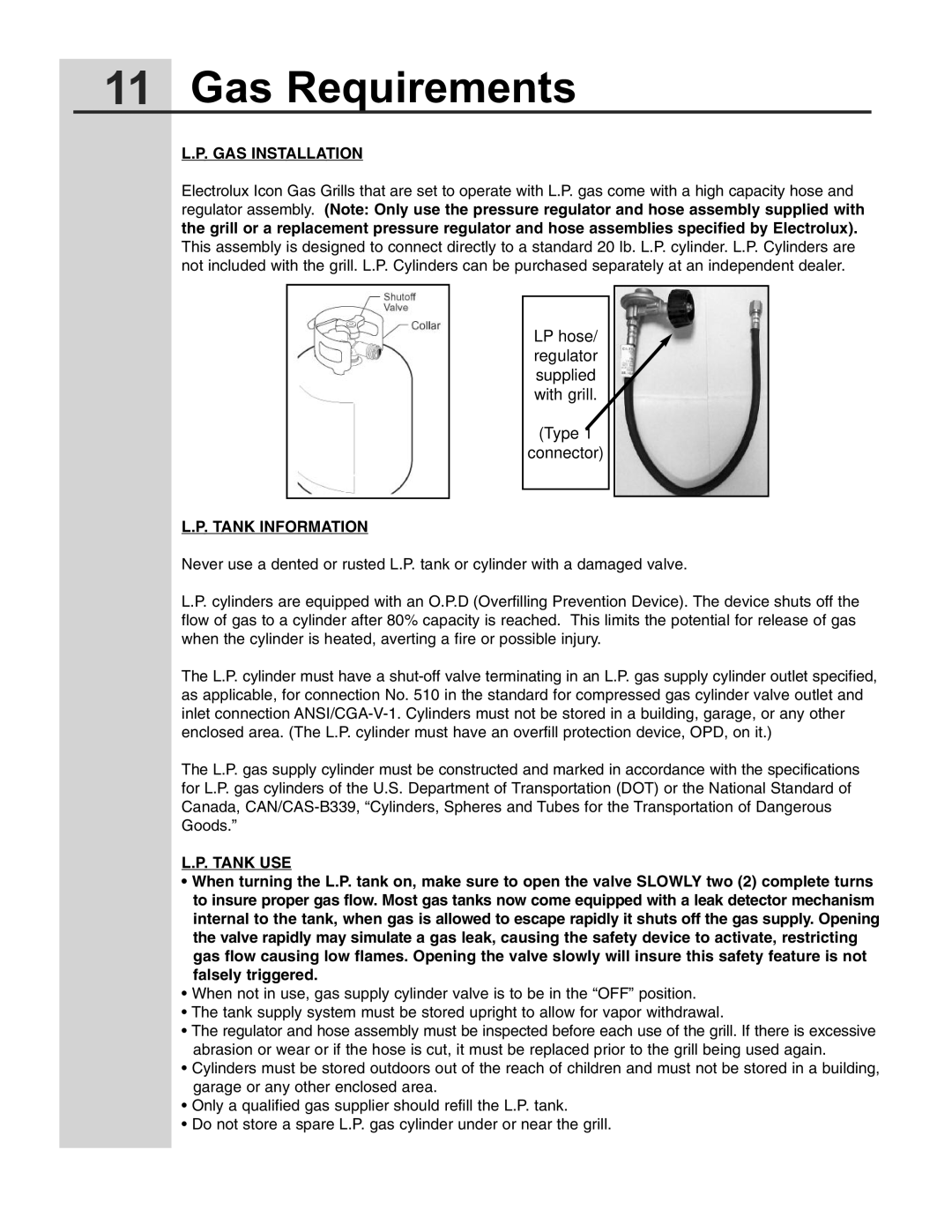 Electrolux 57 Gas Grill manual GAS Installation, Tank Information, Tank USE 