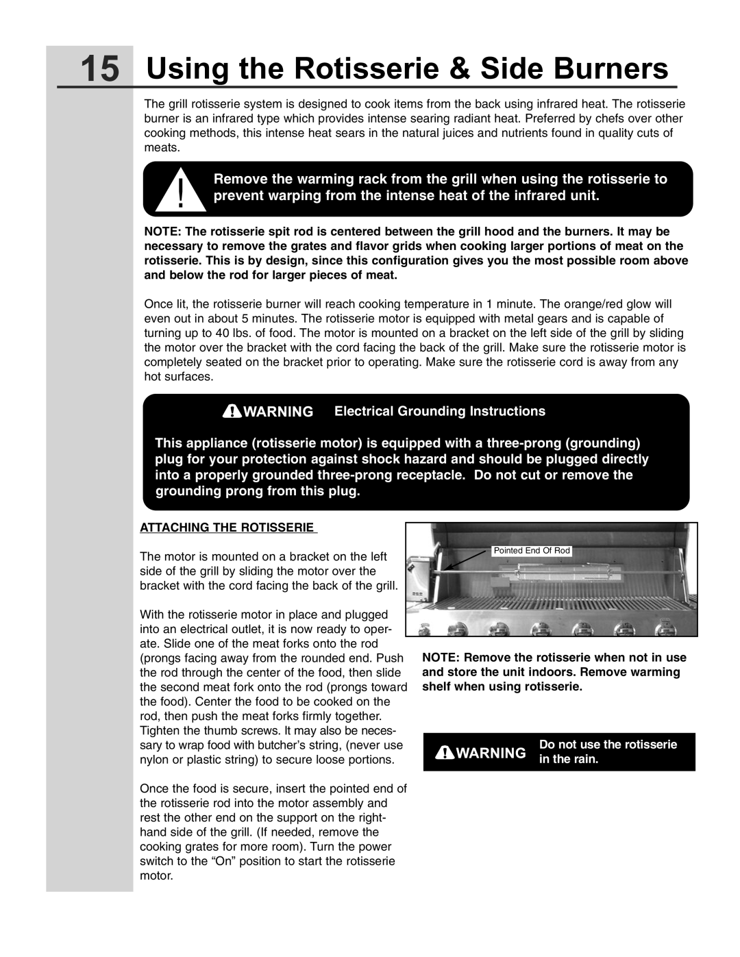 Electrolux 57 Gas Grill manual Using the Rotisserie & Side Burners, Attaching the Rotisserie 