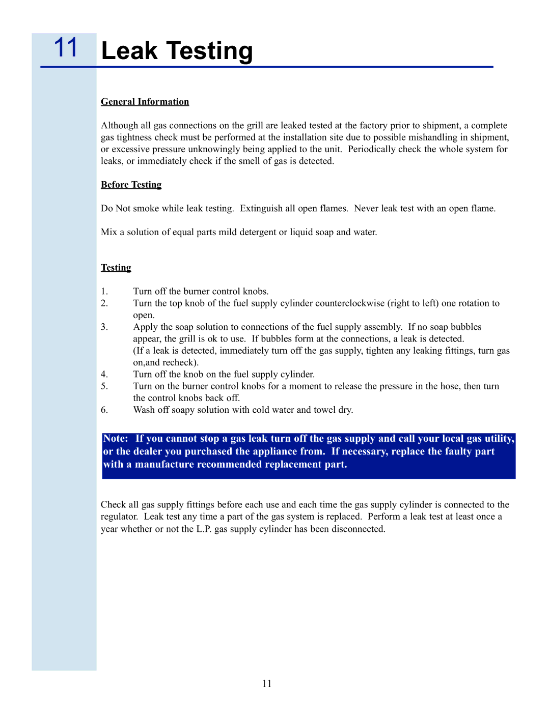 Electrolux 57 Stainless Steel Gas Grill manual Leak Testing, Before Testing 