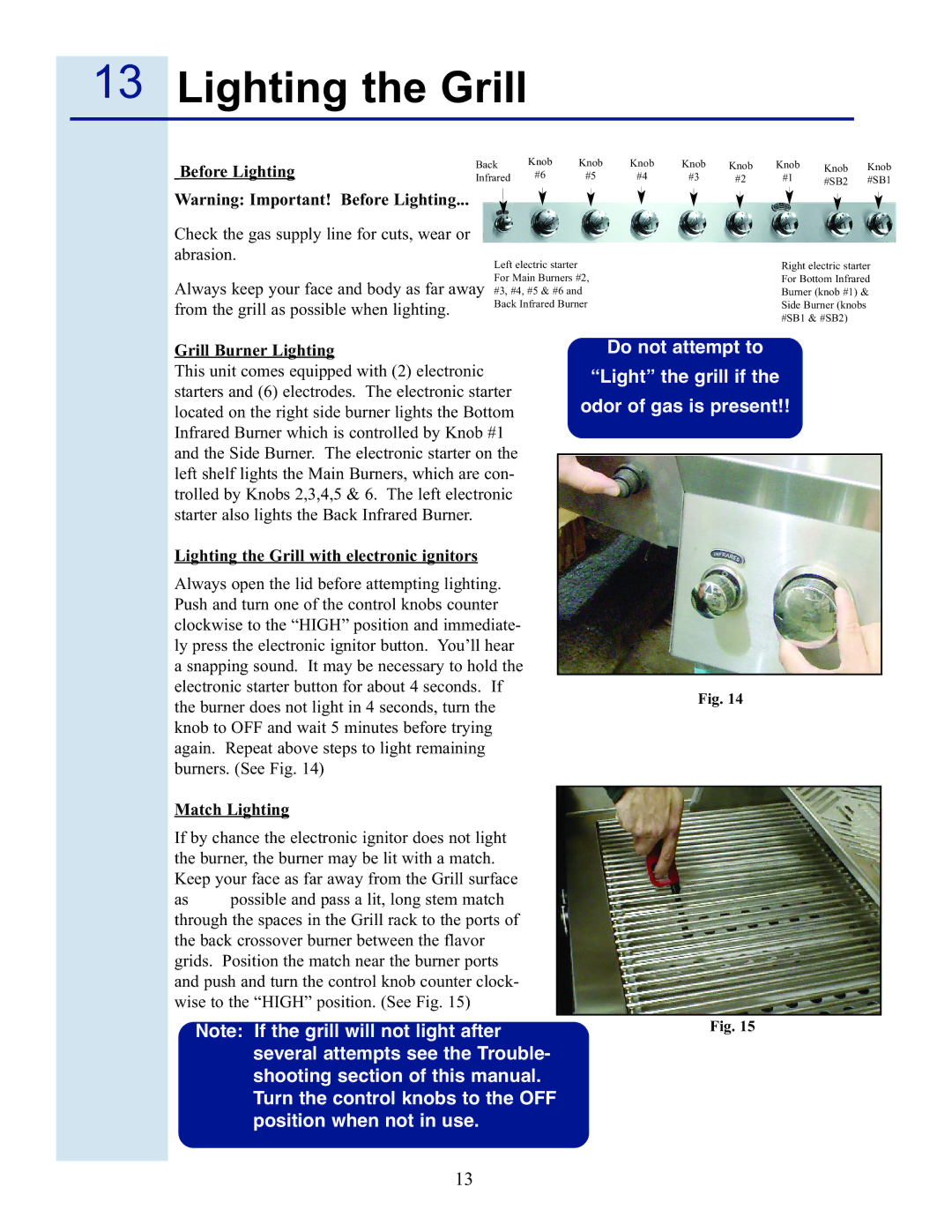 Electrolux 57 Stainless Steel Gas Grill manual Lighting the Grill, Before Lighting, Grill Burner Lighting, Match Lighting 