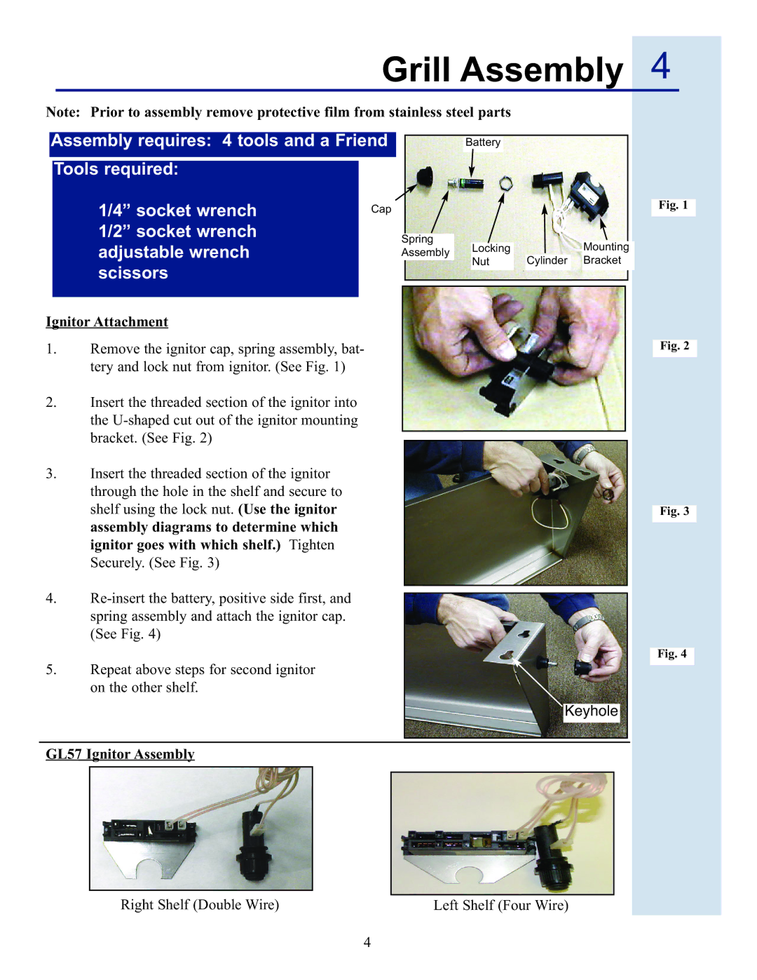 Electrolux 57 Stainless Steel Gas Grill manual Grill Assembly, Ignitor Attachment, GL57 Ignitor Assembly 