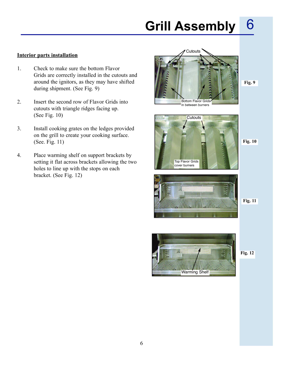 Electrolux 57 Stainless Steel Gas Grill manual Interior parts installation 