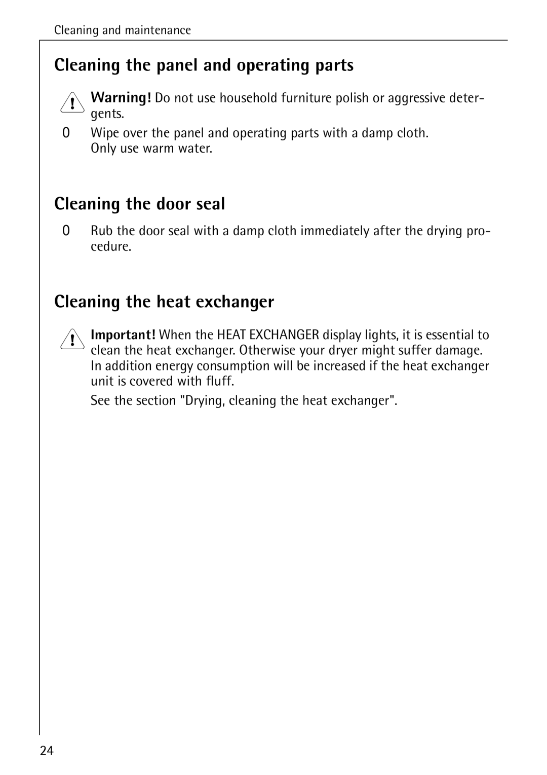 Electrolux 57520 operating instructions Cleaning the panel and operating parts, Cleaning the door seal 