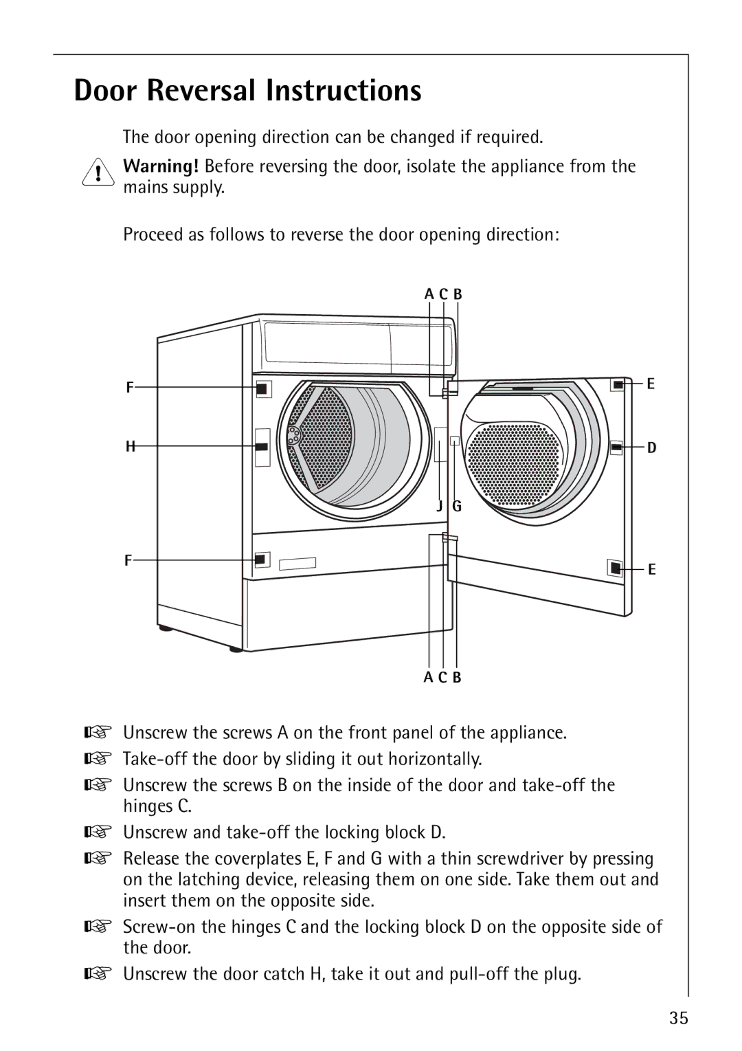 Electrolux 57520 operating instructions Door Reversal Instructions 