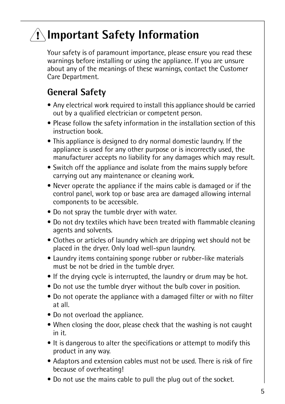 Electrolux 57520 operating instructions 1Important Safety Information, General Safety 