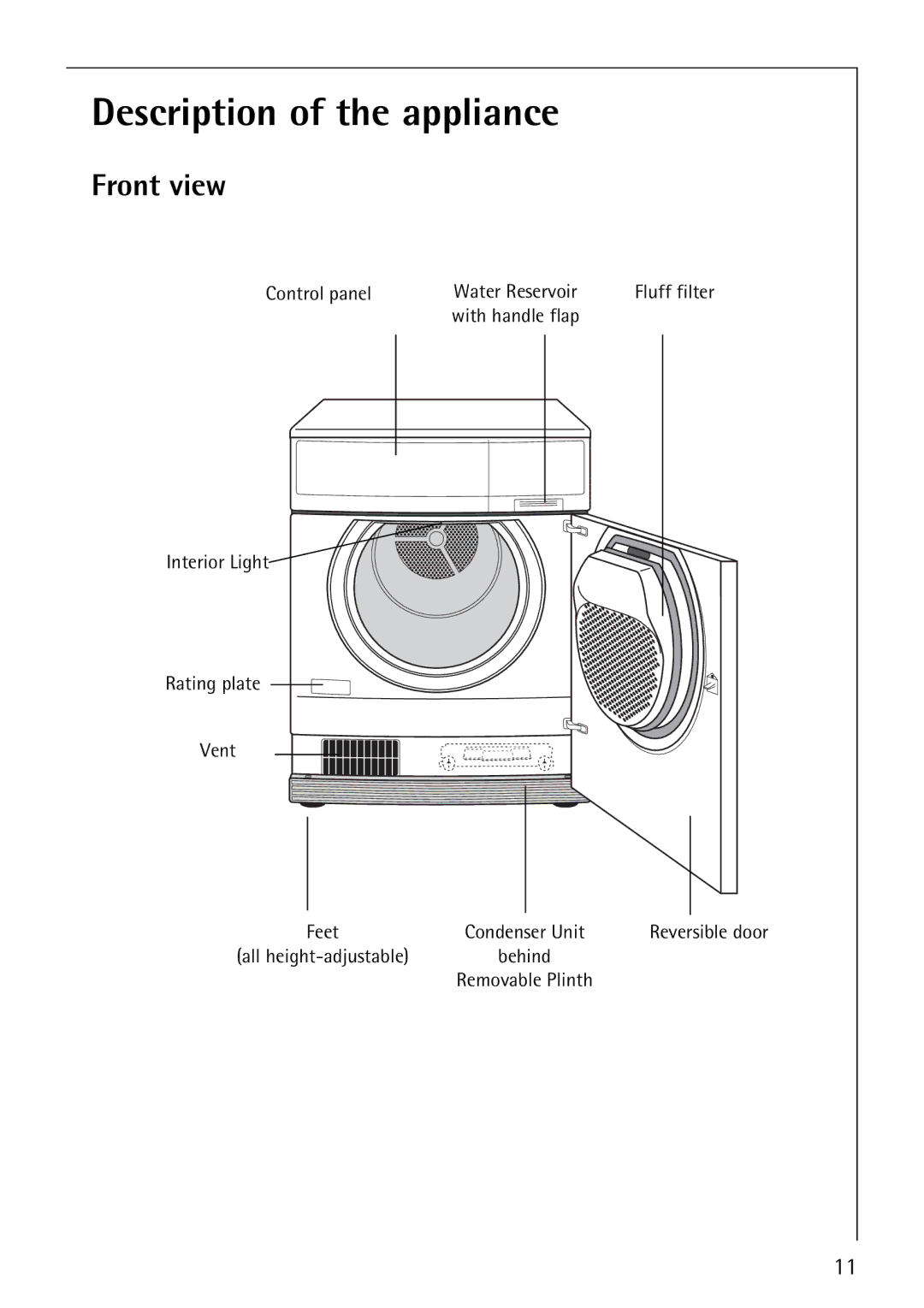 Electrolux 57700 operating instructions Description of the appliance, Front view 