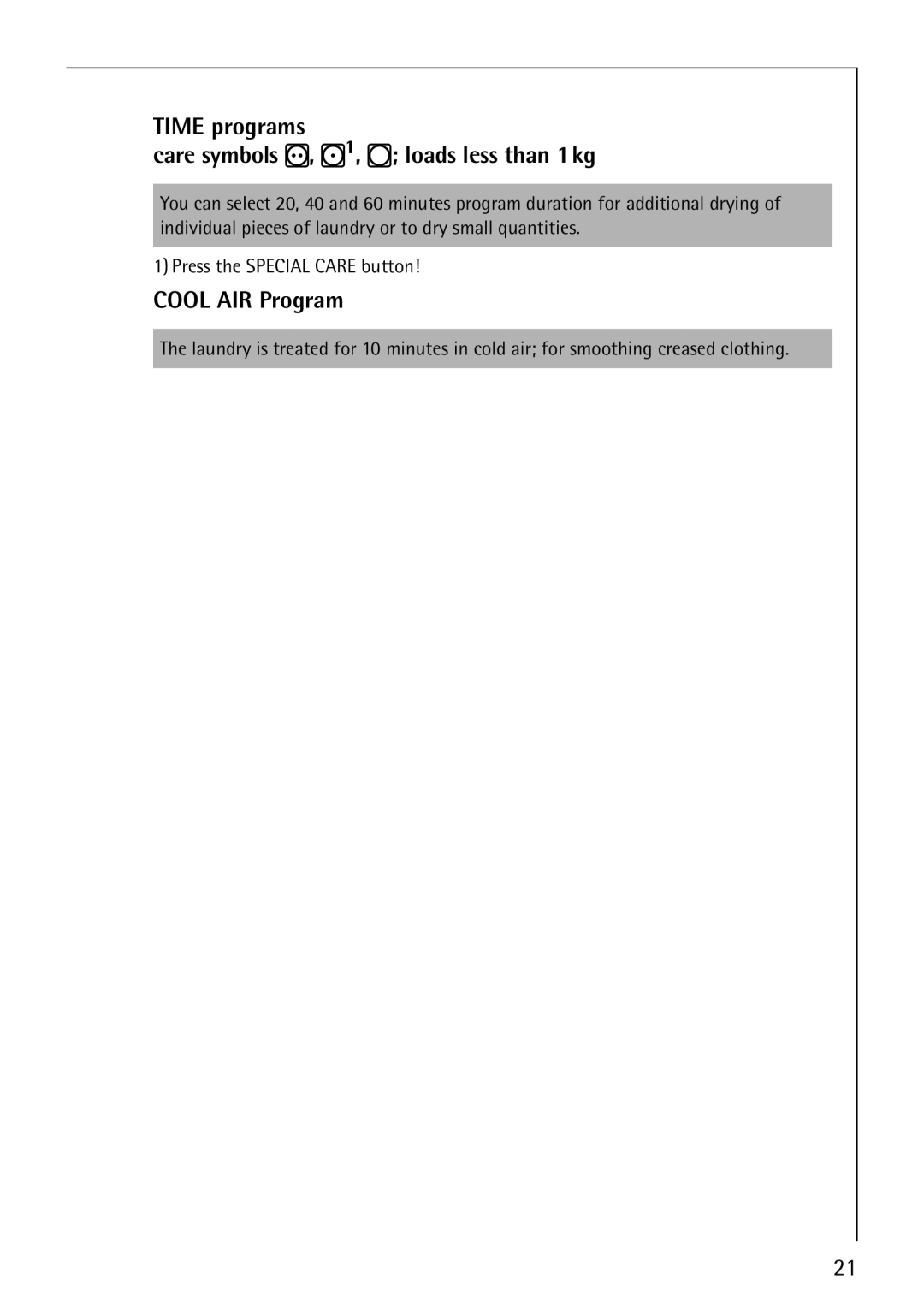 Electrolux 57700 operating instructions Cool AIR Program 