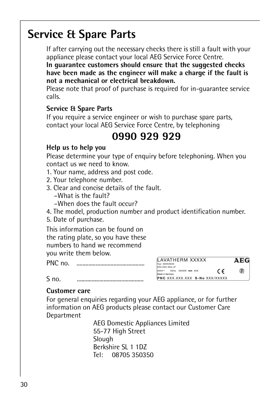 Electrolux 57700 operating instructions Service & Spare Parts 