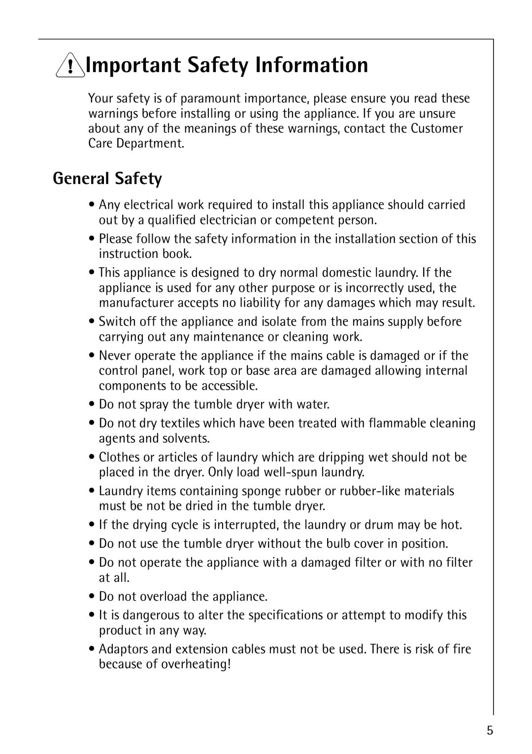 Electrolux 57700 operating instructions 1Important Safety Information, General Safety 