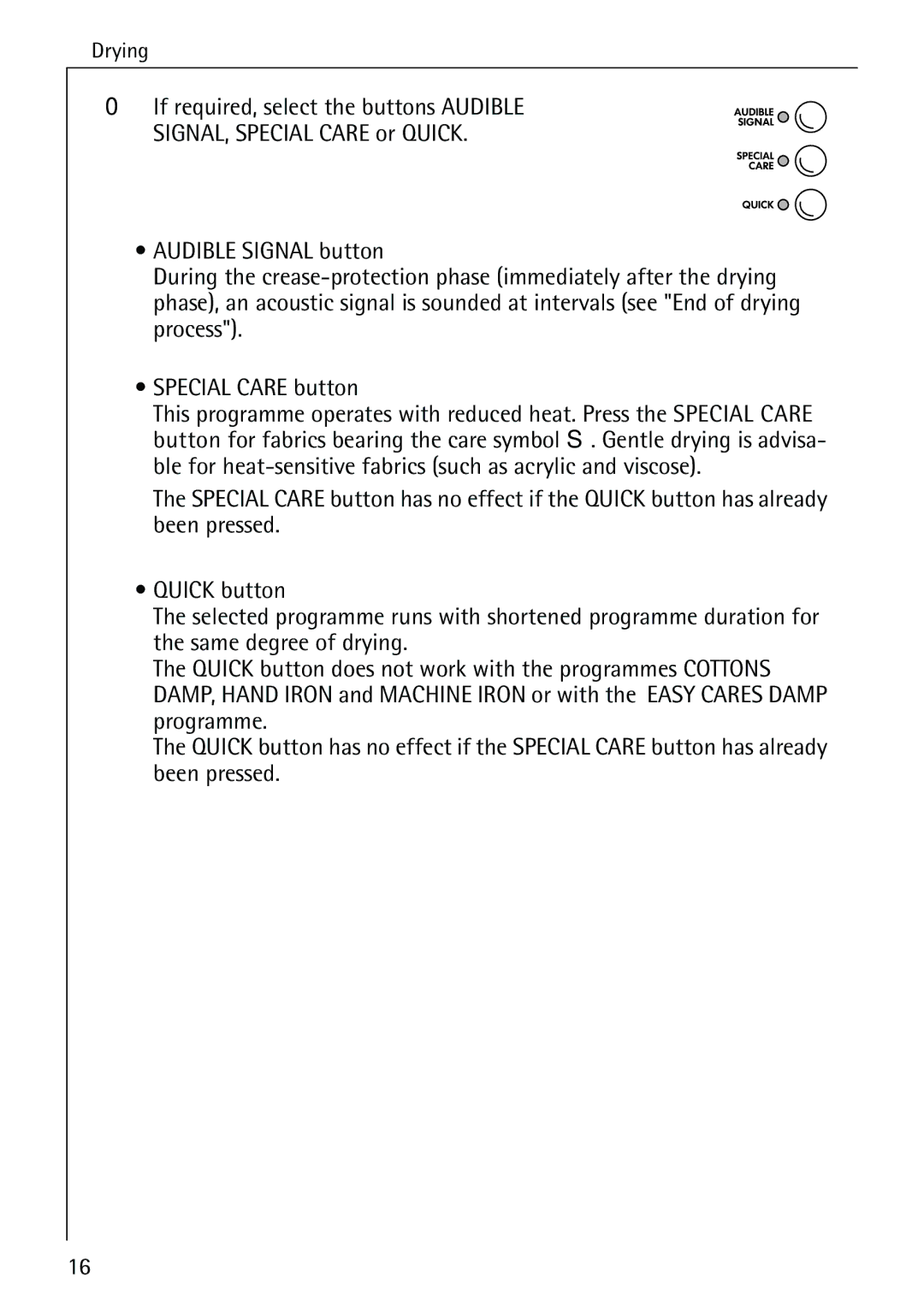 Electrolux 57760 operating instructions Drying 