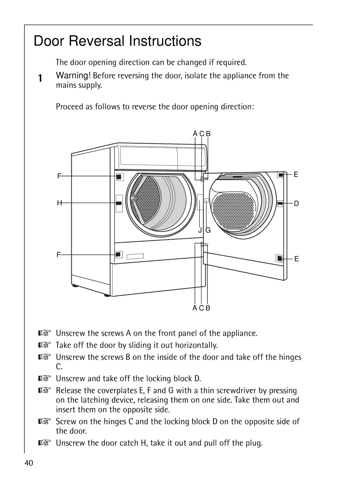 Electrolux 57760 operating instructions Door Reversal Instructions 