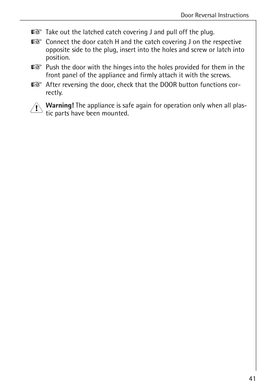 Electrolux 57760 operating instructions Door Reversal Instructions 