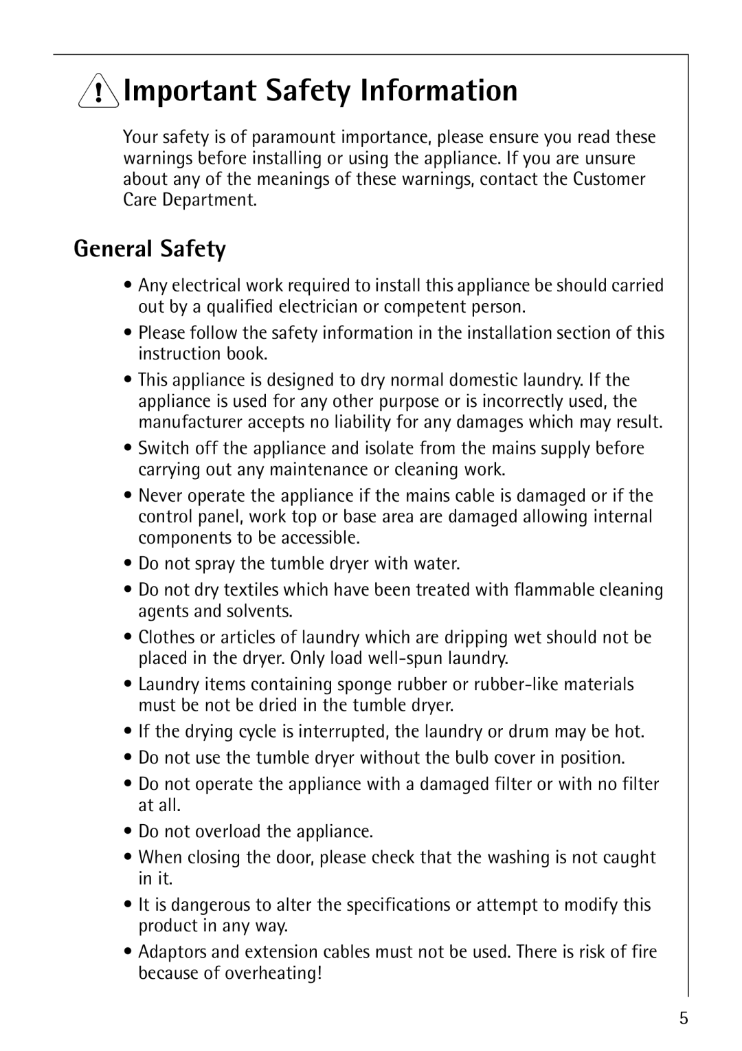 Electrolux 57760 operating instructions 1Important Safety Information, General Safety 