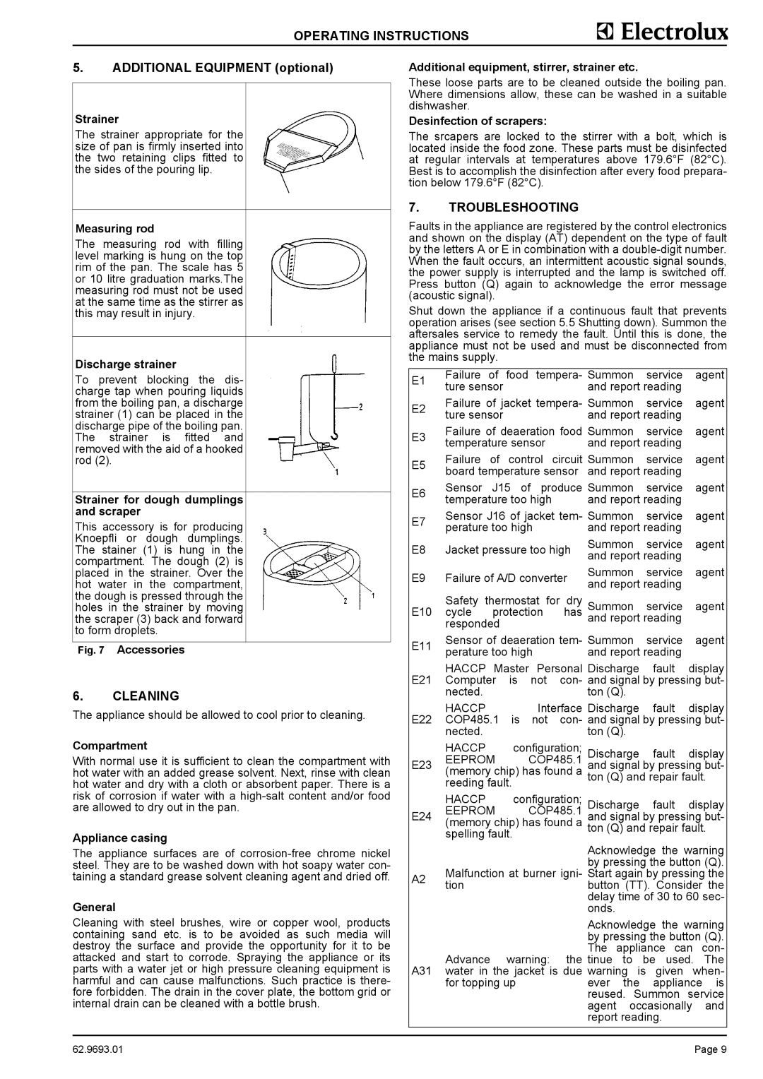 Electrolux 9CHG583395, GU5EOEOOOO, 9CHG583394, 583397, 9CHG583396, KU5KOEOOOO, 9CHG83397 manual Cleaning, Troubleshooting 