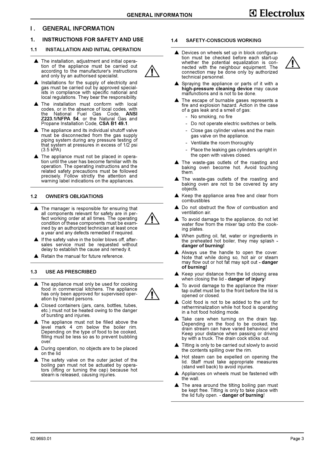 Electrolux 9CHG583396, 9CHG583395, GU5EOEOOOO, 9CHG583394, 583397 General Information, Instructions for Safety and USE 