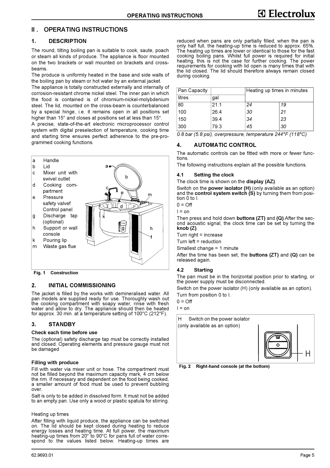 Electrolux 9CHG83397, 583395, 583397 Operating Instructions, Description, Initial Commissioning, Standby, Automatic Control 