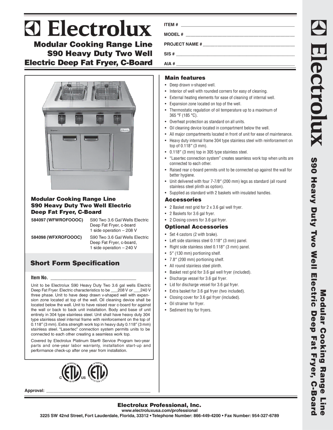 Electrolux 584098 (WFXROFOOOC) warranty Modular Cooking Range Line, S90 Heavy Duty Two Well, Line Board 