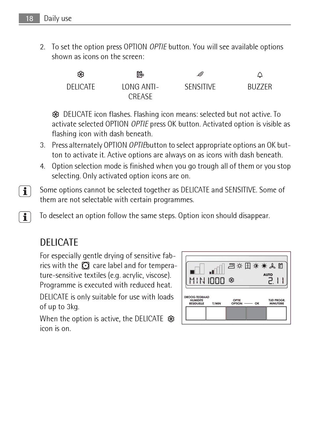 Electrolux 58840R user manual Delicate, For especially gentle drying of sensitive fab 