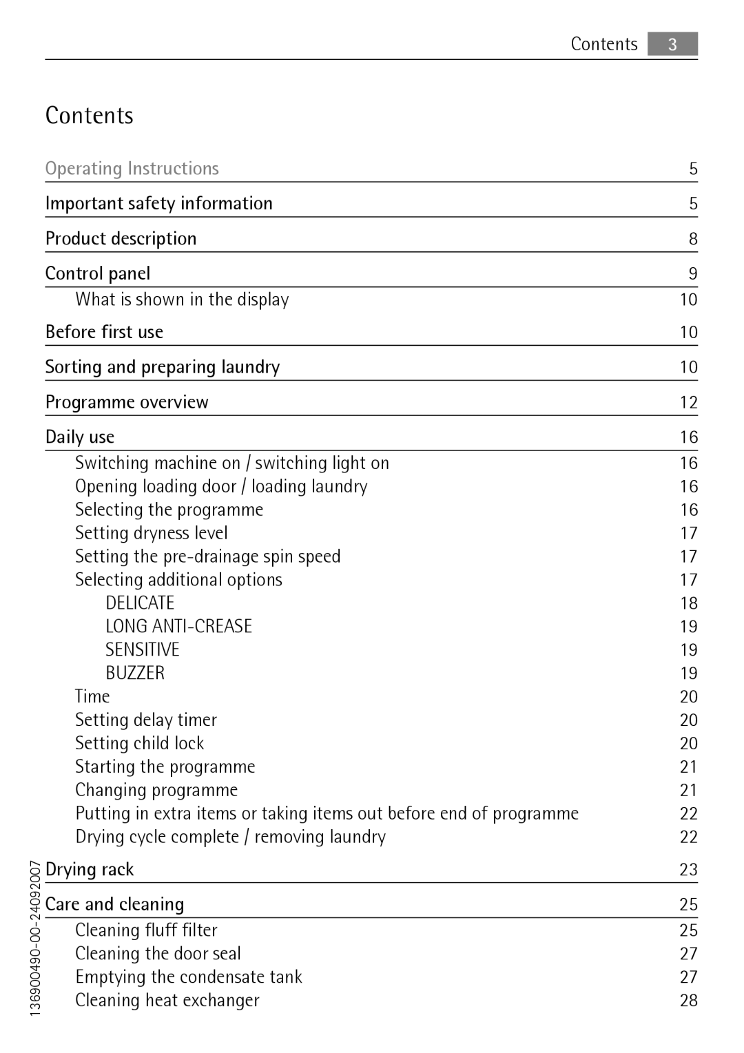 Electrolux 58840R user manual Contents 