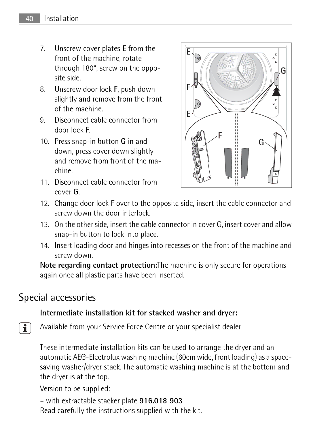 Electrolux 58840R user manual Special accessories, Intermediate installation kit for stacked washer and dryer 