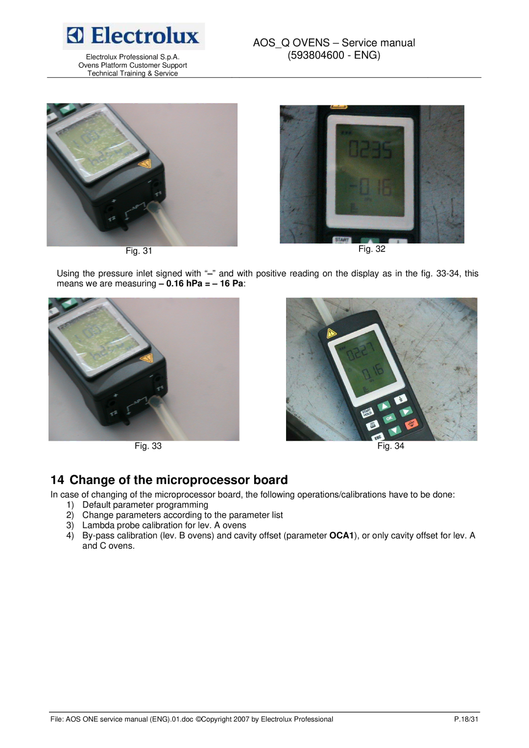 Electrolux 593804600 service manual Change of the microprocessor board 